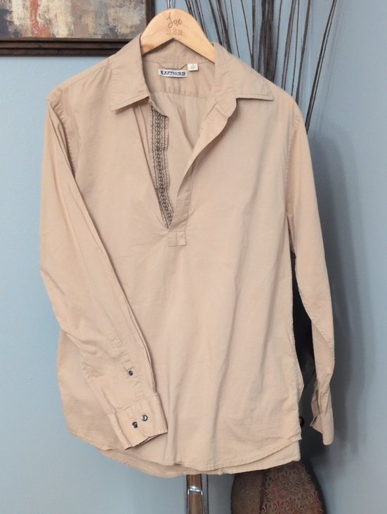 Express Other - Express Men’s Beige Long-Sleeve Button-Down Pullover Shirt 100% Cotton